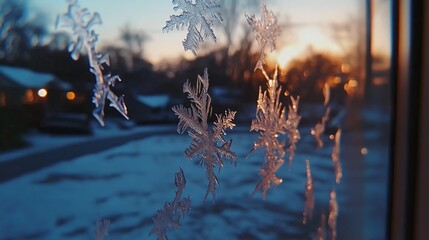 Poster - Close-Up of Frost Crystals on a Window