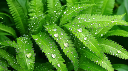Poster - Close-Up of Fern Leaves with Dewdrops