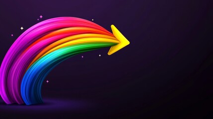 Aufkleber - rainbow with a yellow arrow pointing to the right. the rainbow is very colorful and the arrow is bri