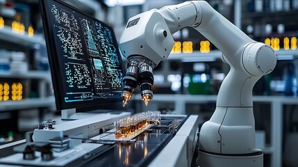 Poster - Robotic Arm Handling Samples in Futuristic Laboratory with Holographic Interface