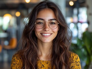 Poster - friendly customer service agent providing support through video call in clean modern office