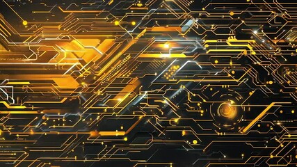 Wall Mural - abstract digital circuitry with glowing golden lines and points