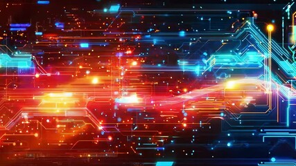 Wall Mural - abstract digital network with red and blue lines and glowing points