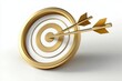 © KyleAnderson - Gold Arrow Hitting Center of Gold Bullseye Target on White Background with Achievement Concept and Business Strategy