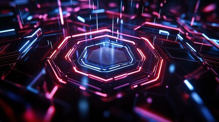 Poster - Abstract Hexagonal Grid with Neon Glow: A futuristic honeycomb pattern illuminated by glowing neon lights. --ar 16:9 --personalize v73lhwr --v 6.1 Job ID: 8b89e6aa-67c4-436c-a061-6d95c6432700