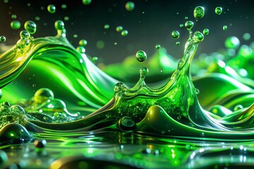 Canvas Print - Futuristic Electric Green Fluid Macro