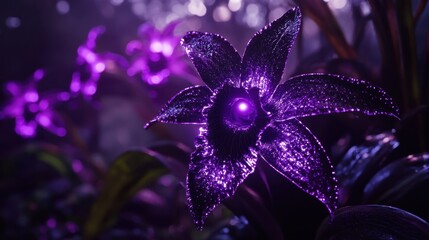 Wall Mural - a close-up of a vibrant purple flower with droplets, showcasing nature's beauty.