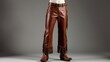 © ArtPro - Cowboy chaps on mannequin, emphasizing fringe and leather texture, styled with a belt and boots, under studio lighting in a modern, simple setting.