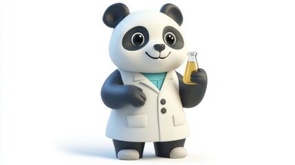Aufkleber - A cartoon panda in a lab coat holding a flask, symbolizing science and research.