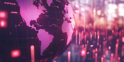Aufkleber - A digital globe with pink hues and data visualization elements.