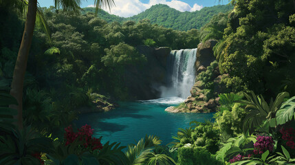 Wall Mural - A Majestic Waterfall in a Hidden Jungle