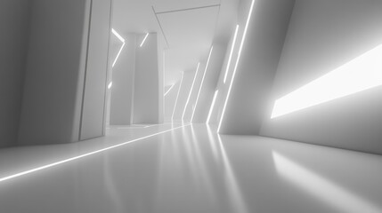 Wall Mural - abstract white futuristic corridor with glowing lines.