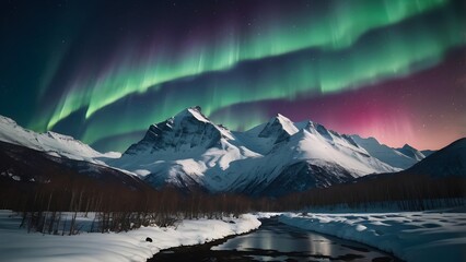  Winter Aurora Borealis Over Snowy Mountains for Design Backdrops