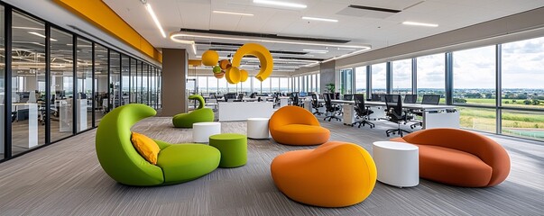 Poster - dynamic office setting with a diverse team brainstorming innovative ideas in a corporate atmosphere