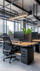 Poster - modern corporate office environment showcasing team collaboration with advanced technology and profe