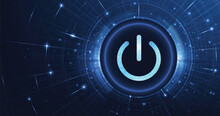 Power button low poly design.smart technology power button on a dark blue background.futuristic digital innovation background vector illustration.