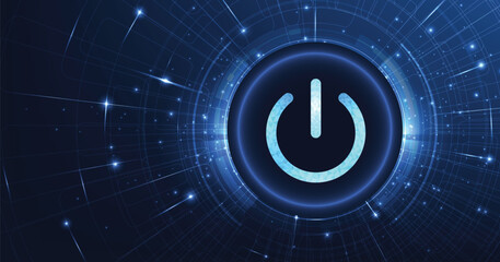 Leinwandbilder - Power button low poly design.smart technology power button on a dark blue background.futuristic digital innovation background vector illustration.