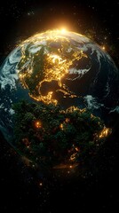 Canvas Print - Glowing Planet Earth Surrounded by Digital Nature and Environmental Icons