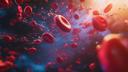 Poster - Dynamic visualization of red blood cells in motion scientific context digital art lab environment macro view health concept