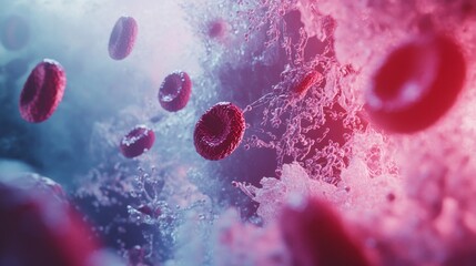 Poster - Microscopic blood journey exploring red blood cells in motion laboratory setting digital artwork scientific concept