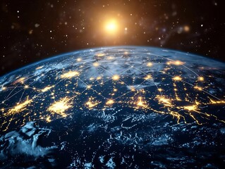 Poster - Illuminated Earth with Interconnected Digital Lines Symbolizing Global Connectivity and Communication