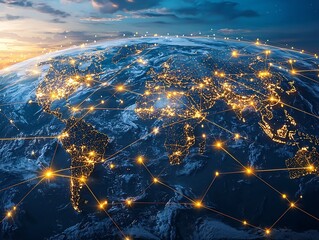 Poster - Illuminated Global Network Connecting Major Cities on Planet Earth Symbolizing Digital Communication and Connectivity