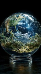 Canvas Print - Transparent Crystal Globe Earth with Luminous Core  Symbolizing Clarity and Hope for a Sustainable Future