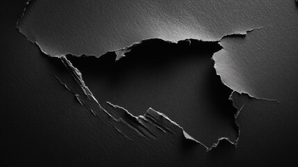 Poster - Torn paper texture abstract art black background close-up view creative concept for design use