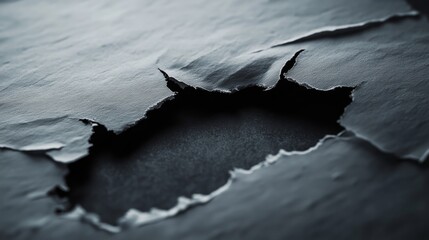 Poster - Torn black surface revealing hidden texture artistic focus abstract photography dark environment close-up view concept of contrast