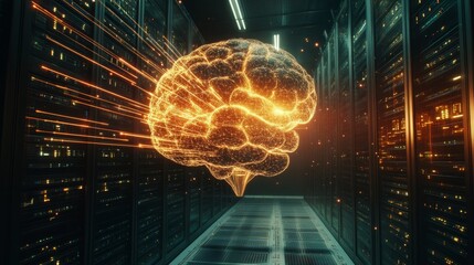 Poster - Exploring cognitive technology impact on artificial intelligence data center digital art sci-fi futuristic concept