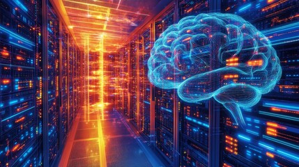 Poster - Revolutionizing data processing ai brain integration in server technology data center digital art cyber environment futuristic concept