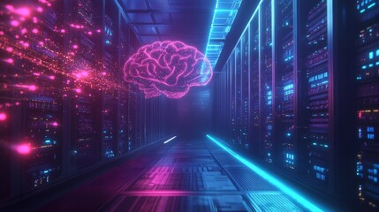 Poster - exploring neural connections data center digital art futuristic environment high-tech view ai concep