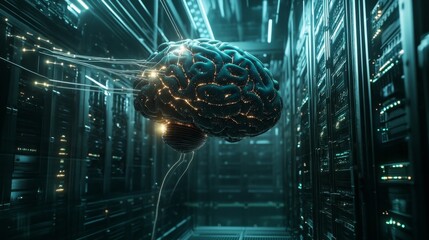 Poster - Ai brain interaction data center digital art high-tech environment futuristic viewpoint machine learning concept