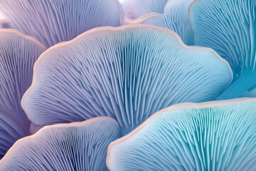 Pink and blue neon glowing light mushroom texture abstract background. Closeup macro view pattern for design. 