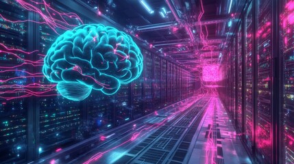 Poster - neural network simulation high-tech data center digital art visualization futuristic environment abs