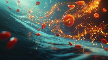 Poster - dynamic flow of red blood cells in an aquatic environment scientific visualization underwater perspe