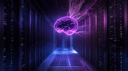 Poster - revolutionary ai brain simulation data center digital art high-tech environment futuristic viewpoint