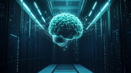 Poster - Exploring artificial intelligence innovations data center digital art high-tech environment futuristic viewpoint neural concepts for seo impact