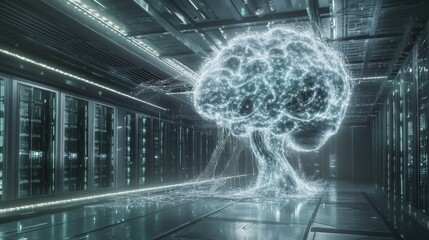 Poster - Exploring the future of technology artificial intelligence data centers digital landscape virtual reality cybernetic concepts