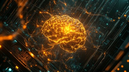 Poster - innovative brain technology visualization futuristic lab digital art high-tech environment close-up 
