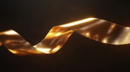 Poster - Dynamic golden ribbon flowing in dark space abstract art composition studio environment captivating visual concept
