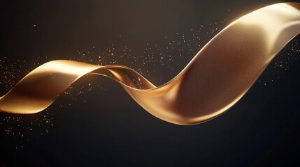 Poster - Dynamic flowing gold ribbon abstract art digital design studio setting close-up view elegance and motion