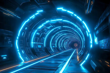 Wall Mural - Futuristic sci-fi background featuring a glowing tunnel