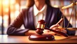 © Pastel - A poised legal professional sits at a desk with a gavel and scales of justice, symbolizing authority and the pursuit of fairness in law.
