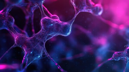 A vibrant close-up of interconnected neurons in purple and blue hues, illustrating the complex beauty of neural networks.