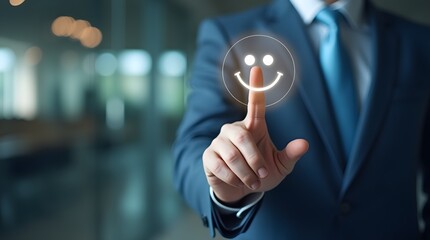 Aufkleber - Customer Service and Satisfaction Concept - Business Professionals Engaging with a Virtual Interface to Rate Their Experience with a Positive Outcome