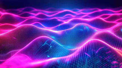 Poster - Abstract digital waves in vibrant pink and blue hues creating a mesmerizing visual experience.