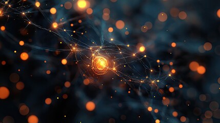 Aufkleber - A mesmerizing abstract representation of neural connections, featuring glowing orange and blue orbs that create a cosmic feel.