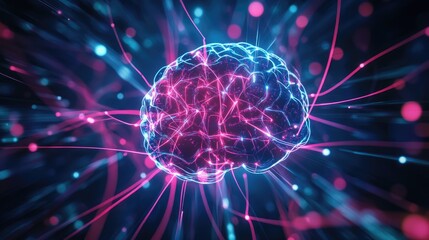Aufkleber - A vivid illustration of a brain with neon connections, symbolizing thought and creativity in a digital world.