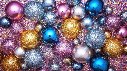Poster - Sparkling Festive Baubles Backdrop Glittering Ornaments Christmas Holiday